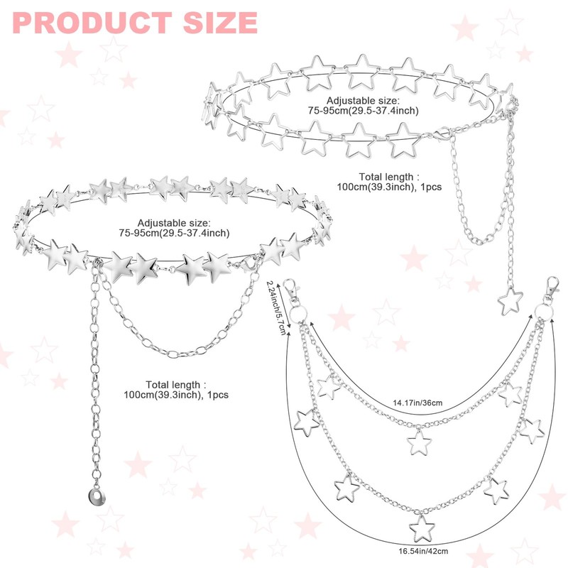 IHFAIO Y2K Chain Belts for Women, Star Waist Chain, Silver