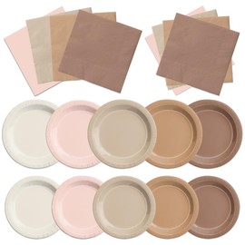 CMUSKO Boho Baby Shower Decorations-150Pcs Gradient Brown Plates and Napkins Kit Serves 50,Neutral Boho Party Supplies for Bridal Shower,Wedding, Birthday