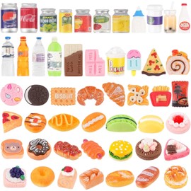 kapeiluo 50Pcs Miniature Food Drinks Bottle Soda Pop Cans, Pretend Play Mini Kitchen Game Party Accessories Toys Hamburg Cake Ice Cream for 1/12 Doll House