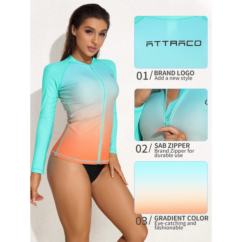 ATTRACO Womens Zipper Wetsuits Tops UV Sun Protection Rash Vest