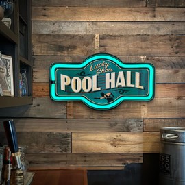 Lucky Shots Pool Hall LED Neon Sign Vintage Inspired Retro Wall Decor for the Man Cave, Game Room, Arcade, or Home Bar (17” x 9.5” x 2”)
