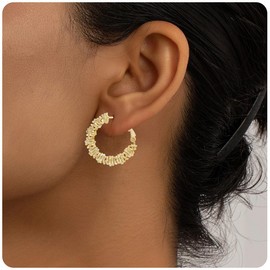 JECEIKA Earrings for Women Gold Hoop Earrings argollas de oro 14k aretes mujer Silver Chunky Trendy Statement Earring Lightweight Hypoallergenic Earrings Dainty Jewelry（Hoop-1004-Gold）