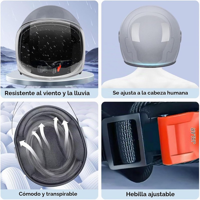 Casco de Scooter de Cara Abierta con Visera, Cascos Motocicleta
