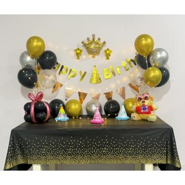 PHOGARY Black Gold Party Tablecloth, 3 Pack Disposable Plastic Table Cover 137x274cm Rectangular Waterproof for Black and Gold Parties Birthday Wedding Outdoor Table Decorations