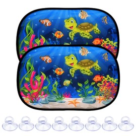 Yamobi Set of 2 Sun Protection Car Baby with UV Protection, 48 x 31.5 cm Car Window Sun Visor for Children, with 8 Suction Cups and Cute Animal Motifs (Green Turtle)