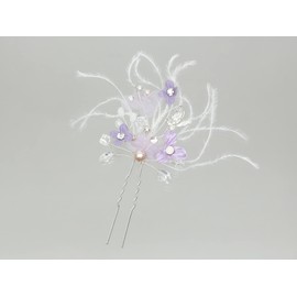 SAMKY 2 PCS Lilac Lavander Purple Flower Butterfly Crystal Feather Hair Pins - Silver T1256
