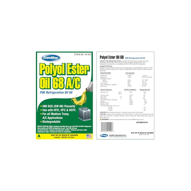ComStar Polyol Ester Oil 68/300 SUS (POE), High-Performance Refrigeration Oil