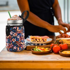 Beautyflier Mason Jars 32oz Wide Mouth Sleeve Regular Mouth Mason Jars Insulators Drinking Glass Coolers Sprouting Jars Blackout Sleeve (Colorful Flowers)