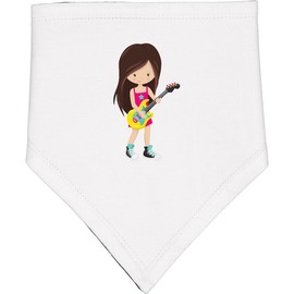 inktastic Rock Girl, Brown Hair, Band Singer, Microphone Baby Bandana Bib White and Black 39e39