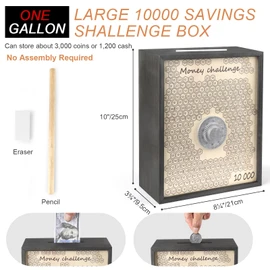 Mczxon 10000 Money Saving Box with Lock, Large Wooden 10k Savings Challenge Box $10,000 Reusable Coin Money Challenge Cash Vault Saving Box Saver Tracker Number Piggy Bank for Adults Kids, Blue