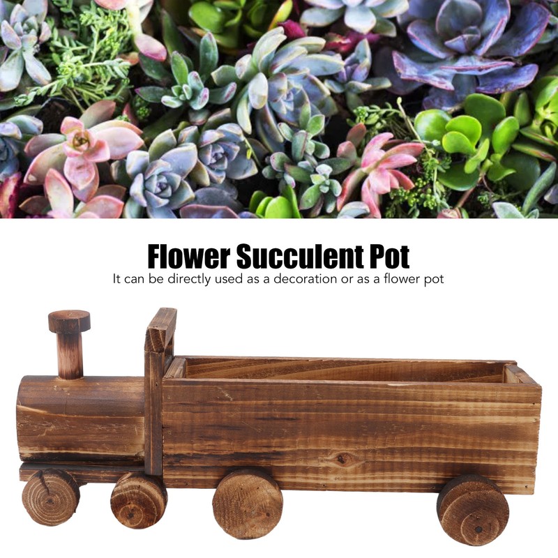 Wooden Flower Pot Cartoon Train Shape Good Ventilation Succulent Flower