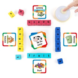 Torlam Word Race Cube Game, Wooden Alphabet Letter Blocks, Educational Reading Spelling Games, CVC Word Learning Games, For Family Game Night