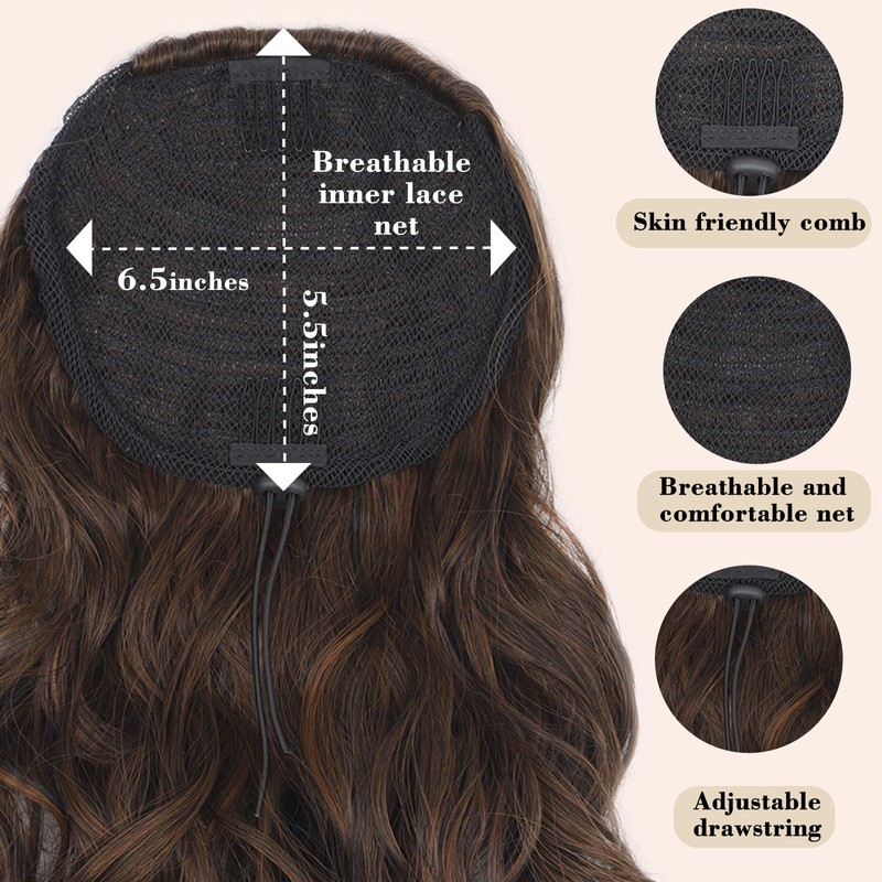 AISI BEAUTY Brown Curly Ponytail Extension, Dark Brown with Brown