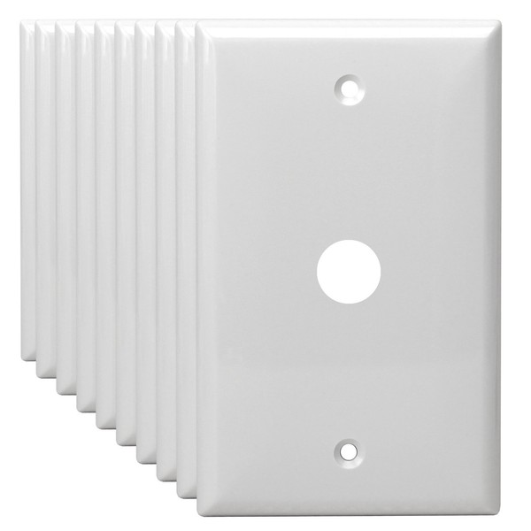 ENERLITES 1 Gang 0.406 Inch Hole Telephone/Cable Wall Cover, Fade Resistant Unbreakable Polycarbonate with Smooth Surface, 8661-W-10PCS,White, 10 Pack, 0.406", 10 Each Set