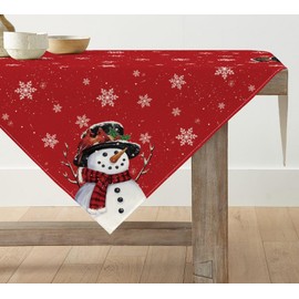 Artoid Mode Red Snowman Snowflakes Christmas Tablecloth, Table Linen, Winter Kitchen Table Decoration, Indoor, Holiday, Party Decor, 120 x 120 cm