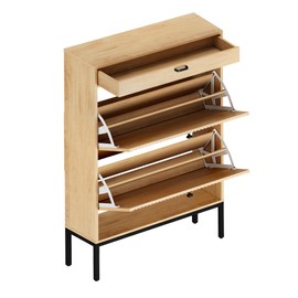 XIAO WEI Shoe Cabinet, Shoe Storage Organizer Cabinet with 2 Flip Wavy Line Drawers, Freestanding Shoe Rack with Adjustable Shelf for Entryway