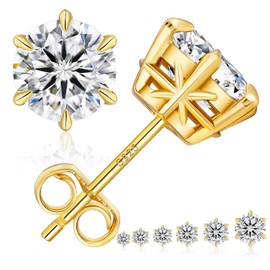 KRKC Moissanite Earrings, Diamond Stud Earrings For Women Men, 14K Yellow Gold Earrings, D Color VVS1 Lab Created Diamond 925 Sterling Silver Solitaire Earrings, Gifts For Her Mom Wife, 1.2Carats