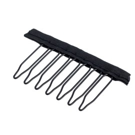 SWACC 100 Pcs Wig Combs for Making Wig Caps 7-teeth Metal Snap Steel Teeth with Cloth to secure wig no sew (Black, 7-Teeth Wip Comb)
