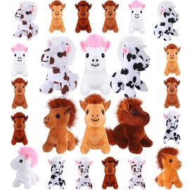 Aoriher 24 Pcs Horse Plush Stuffed Animal Bulk 3.15 Inch Plush Horse with Detachable Chain Mini Standing Stuffed Keychain Toys for Animal Farm Theme Party Favor Birthday Decor