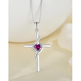 Vemhel Cross Necklace 925 Sterling Silver Infinity Pendant Heart Created Amethyst Anniversary Jewelry for Women