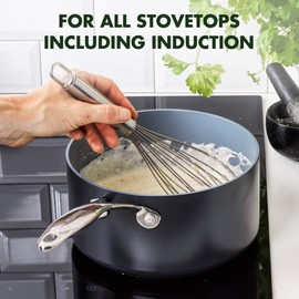 GreenPan Valencia Pro Hard Anodized Healthy Ceramic Nonstick 2QT Saucepan Pot with Lid, PFAS-Free, Induction, Dishwasher Safe, Oven Safe, Gray