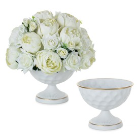 Sziqiqi White Vases for Wedding Centerpieces: 6.1in Metal Urn Vases Set of 2 Compote Vase for Decorations - Flower Arrangements Table Vase Plant Bowl for Wedding Party Event Home Decor