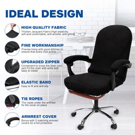 NeColorLife Stretchable Office Chair Cover with Armrest Covers - Zippered High Back Seat Cover for Extra Large Executive Desk Chairs,Big Tall Man (X-Large Size, Black)
