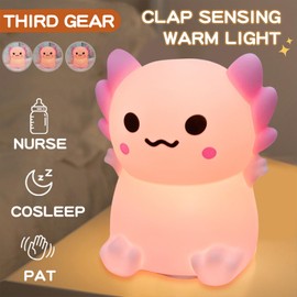 QAQWQAQ Axolotl Silicone Nursery Night Light, Dimmable LED Axolotl Night Lamp,Cute Axolotl Lamp Gifts Rechargeable Bedroom Lamp Bedside Lamp with Touch Sensor for Kids Girls Boys (Axolotl A)