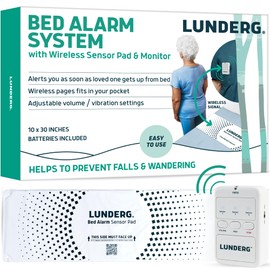 Lunderg Bed Alarm for Elderly Adults - Wireless Sensor Pad (10” x 30”) & Pager - Bed Alarms and Fall Prevention for Elderly and Dementia Patients