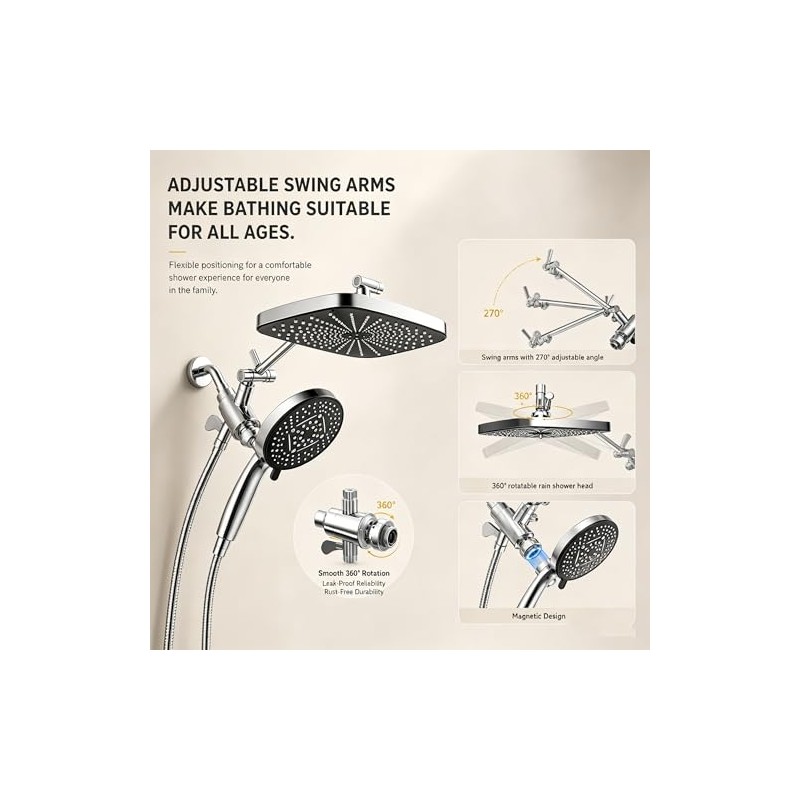 High Pressure Shower Head with Handheld, Upgrade Rain Shower Heads