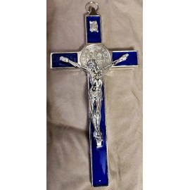 Unbranded  CHRISTIAN CATHOLIC Cross Crucifix Saint Benedict Wall Cross Blue Enamel