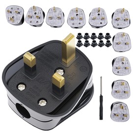 LEVANLIGHT 10PCS 13A Fused UK Plug 3 Pin Heavy Duty Rewireable Mains Plug with Cord Grip, Rubber Composite Material, 10 Pack (Black)