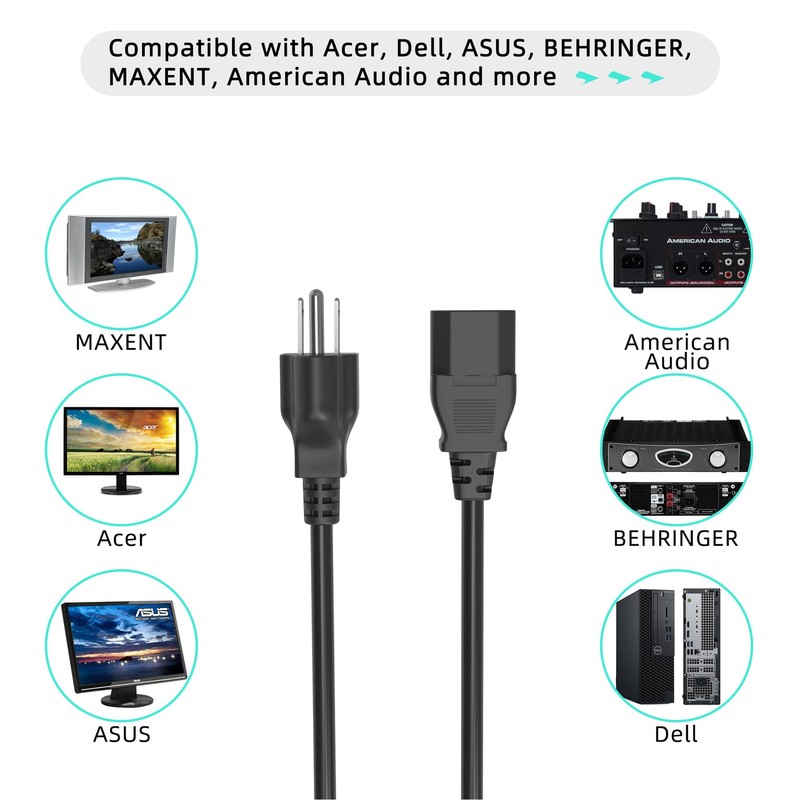 XMHEIRD UL 6ft 3-Prong Power Cord Cable Lead for Gemini