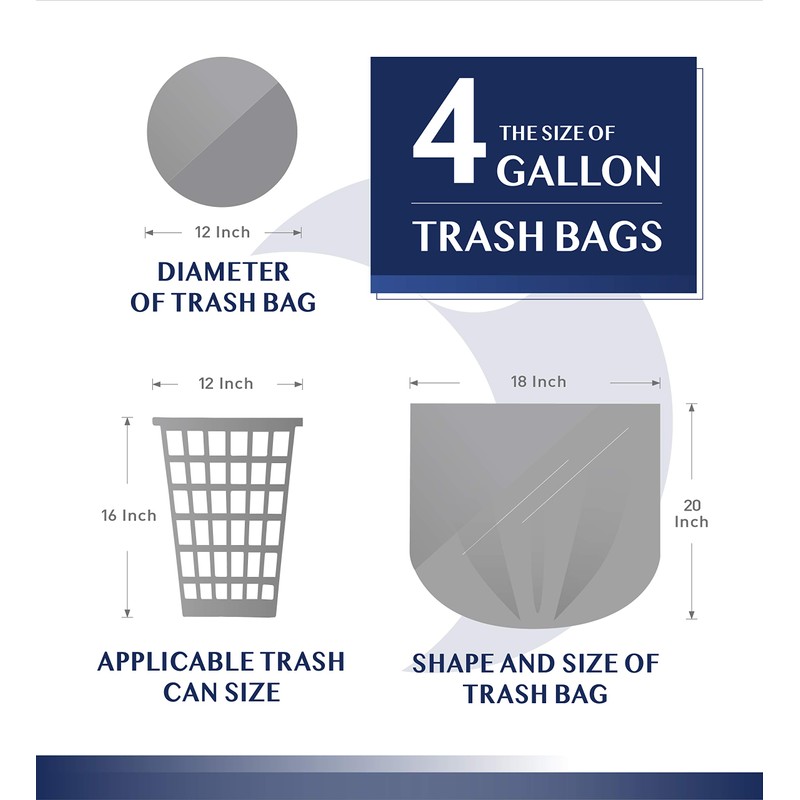 FORID Small Black Trash Bags, 4 Gallon Garbage Bags, 220