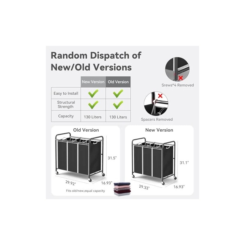 ROMOON Laundry Sorter, 3 Bag Laundry Hamper Sorter with Rolling