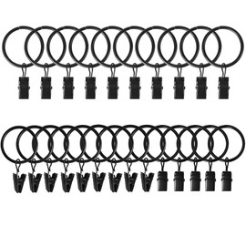Black Curtain Rod Ring Clips,24 Pcs Curtain Rings with Clips Curtain Clips with Rings Rustproof Metal Drapery Ring for Holding Heavy Curtains Rod Set and Drapes (50 mm)