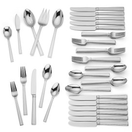Lenox Bratton 65-Piece Flatware Set, 9.85 LB, Metallic