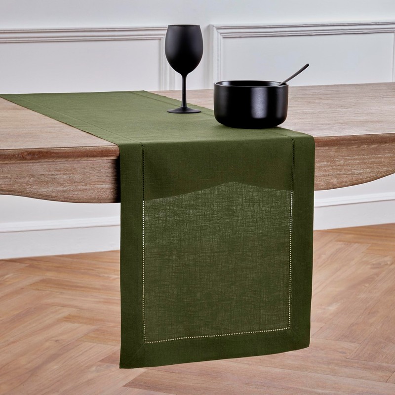 Solino Home Olive Linen Table Runner 36 Inch – 100%