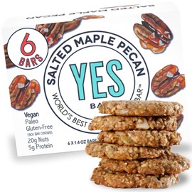 YES Bar – Salted Maple Pecan – Plant Based Protein, Decadent Snack Bar – Vegan, Paleo, Gluten Free, Dairy Free, Low Sugar, Healthy Snack, Breakfast, Low Carb, Keto Friendly (Pack of 6)