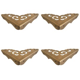 Tiazza 4Pcs Antique Brass Edge Corner Protectors Vintage Design Decorative Corner Braces for Wood Cabinet Furniture Jewelry Box (Side Length: 80mm)