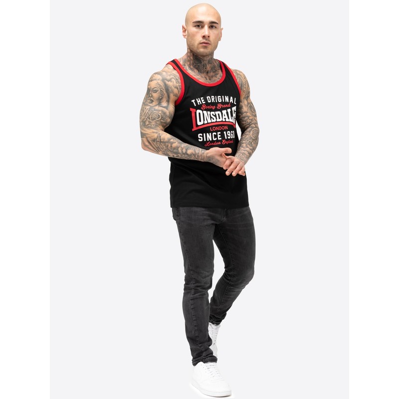 Lonsdale London ANDOVER Uomo Canotta nero L 100% cotone Regular
