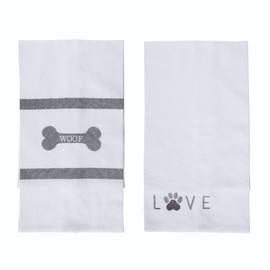 Transpac Woof and Love Paw Print 27 inch All Cotton Kitchen Dish Hand Towel Set of 2