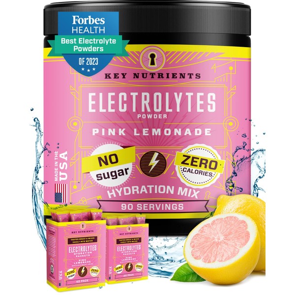 KEY NUTRIENTS Multivitamin Electrolytes Powder No Sugar - Fresh Pink Lemonade Post Workout and Recovery Electrolyte Powder - Hydration Powder - No Calories, Keto Electrolytes Powder - 90 Servings