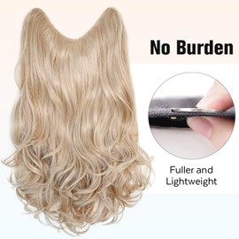 FAVE V-Shaped Clip in Extensions Ash Blonde Hair Extension Wavy Hair Extensions Synthetic One Piece Extensions with 5 Secure Clips Clip in Hair Extensions for Women 20 Inches