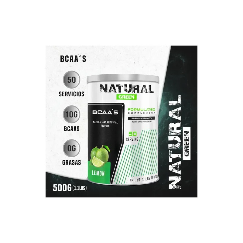 Bcaas Aminoácidos Natural Green 500g 50servis Varios Sabores