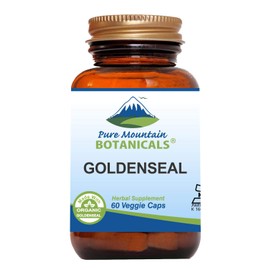 Pure Mountain Botanicals Goldenseal Capsules - Kosher Vegan Caps with 250mg Organic Goldenseal Root Supplement