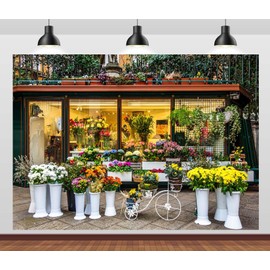 Loccor 9x6ft Fabric Flower Shop Backdrop City Street Florist Spring Colorful Floral Background Party Decorations Photo Studio Props