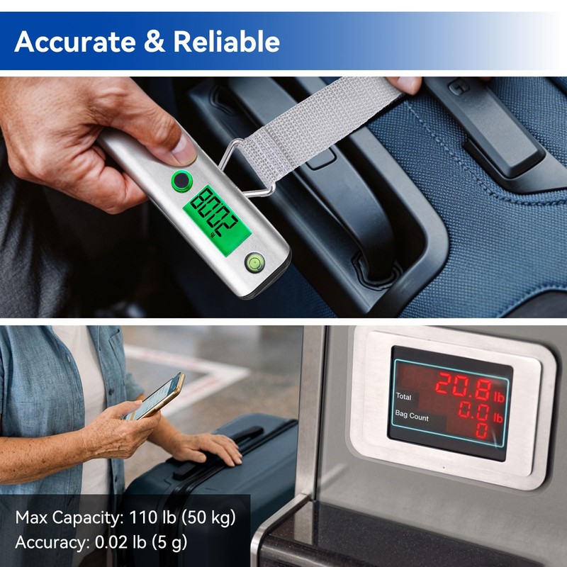 110lb Digital Luggage Scale with Overweight Alert for Air Travel
