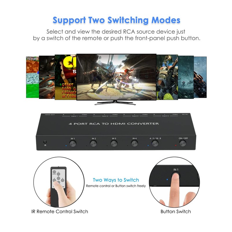 OseTub 4 Port RCA to HDMI Converter with UPGRADE TECHNOLOGY