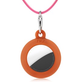 Mouzor AirTag Holder Case, Cute Doughnut Airtag Necklace with Adjustable Stopper for Kids Children, Soft Silicone Shockproof Air Tag Holder Cover with 29 inch Elastic Lanyard (Pink)